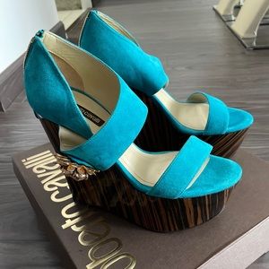 Roberto Cavalli Teal / Brown Heel Wedge Sandal- Size 37